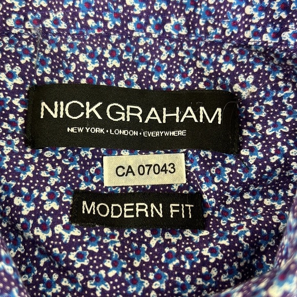Nick Graham  blue floral modern fit button down shirt - Picture 3 of 7